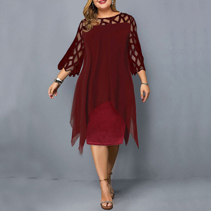 Mia | Women's Plus Size Lace Overlay Asymmetric Midi Dress