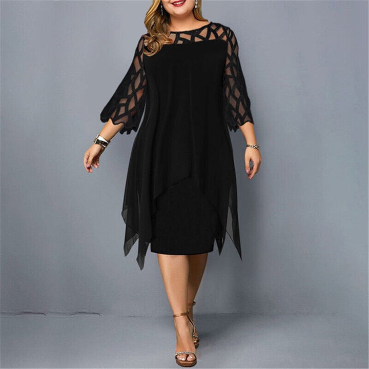 Mia | Women's Plus Size Lace Overlay Asymmetric Midi Dress