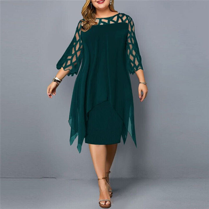 Mia | Women's Plus Size Lace Overlay Asymmetric Midi Dress