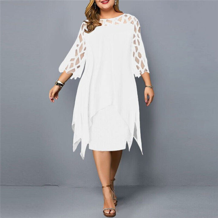 Mia | Women's Plus Size Lace Overlay Asymmetric Midi Dress