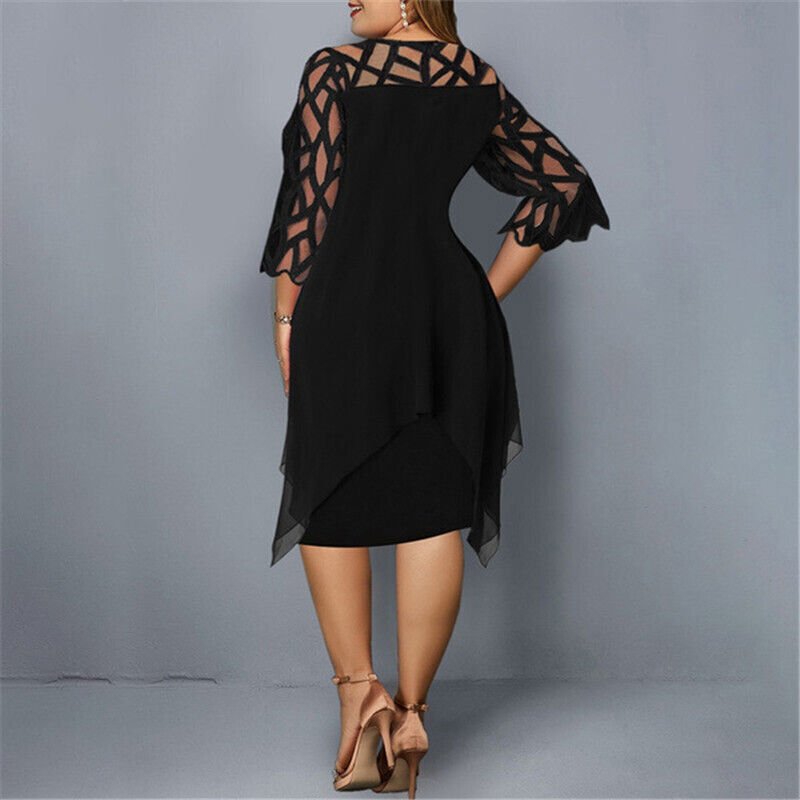 Mia | Women's Plus Size Lace Overlay Asymmetric Midi Dress