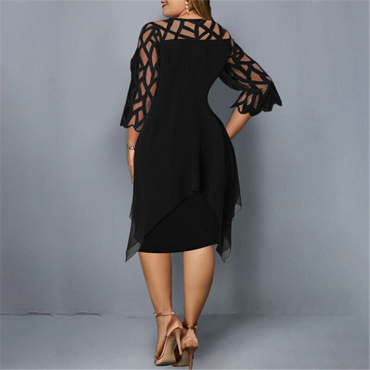 Mia | Women's Plus Size Lace Overlay Asymmetric Midi Dress