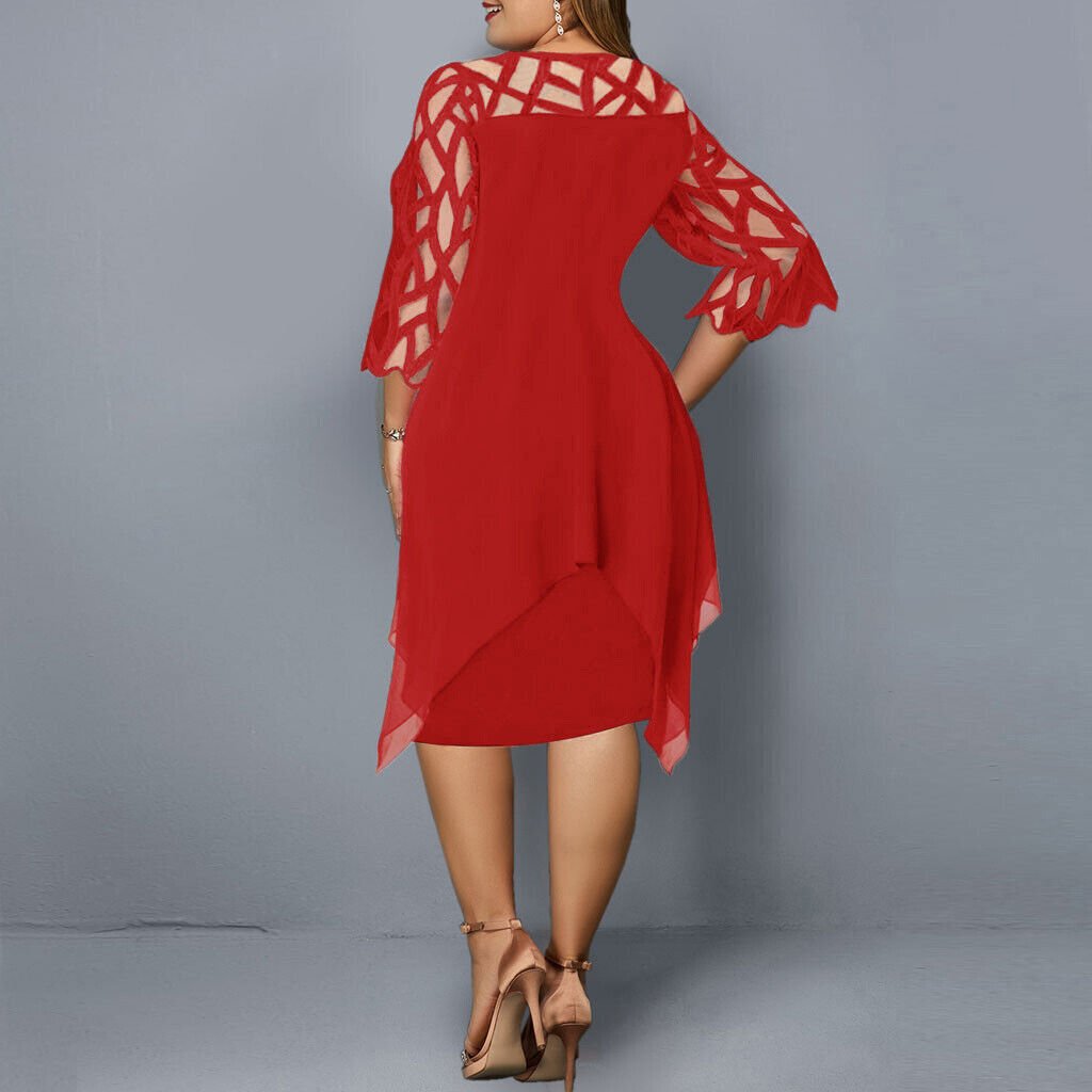 Mia | Women's Plus Size Lace Overlay Asymmetric Midi Dress