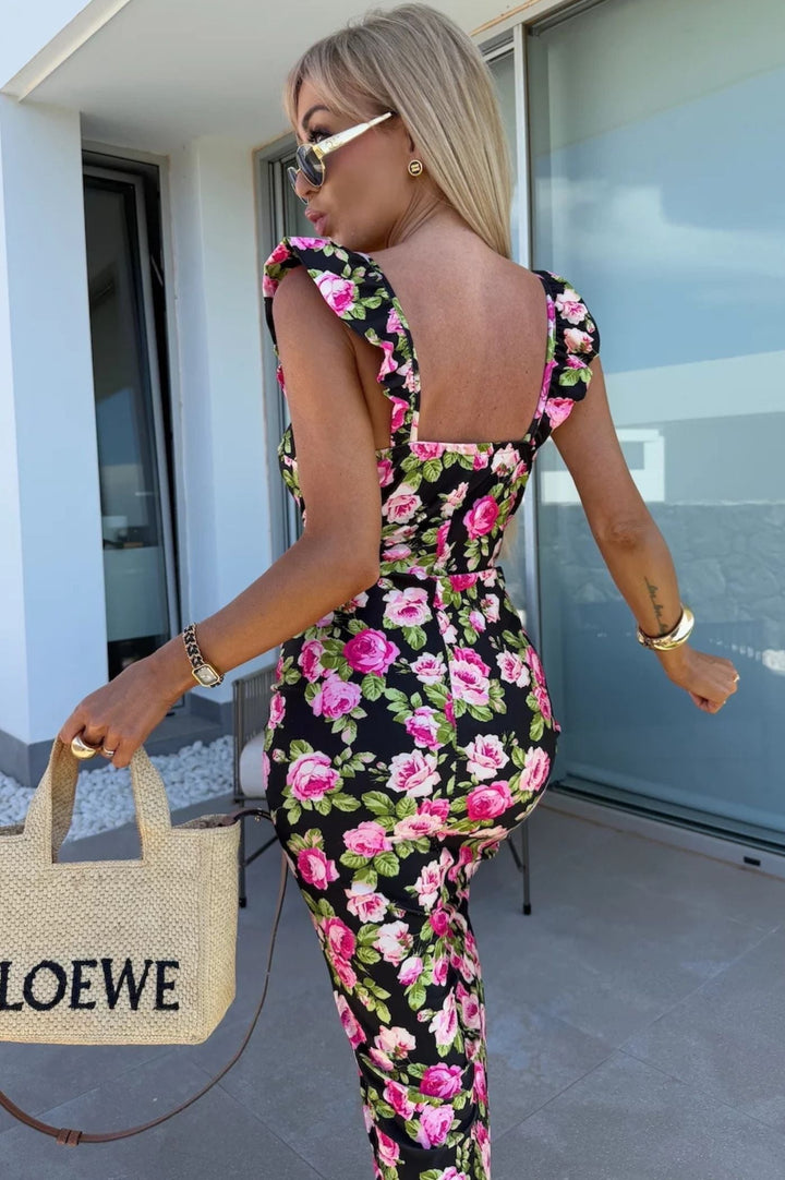 Elvara | Midi dress for women with sweetheart neckline and side slit