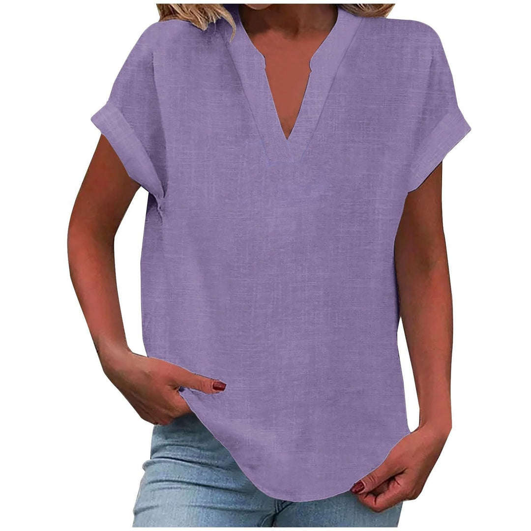 Olivia | Women's Relaxed-Fit V-Neck Short-Sleeve Blouse