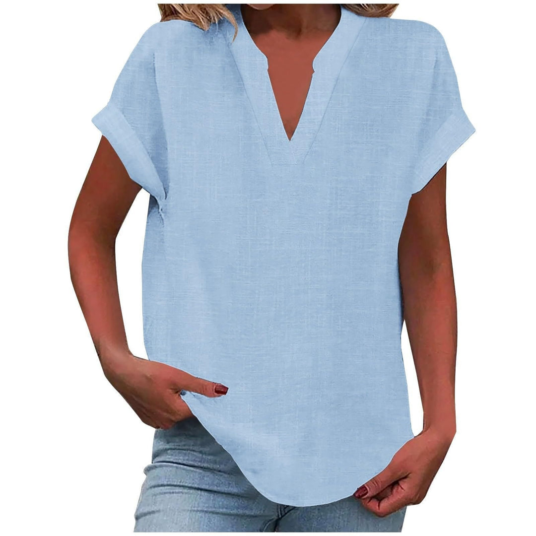Olivia | Women's Relaxed-Fit V-Neck Short-Sleeve Blouse