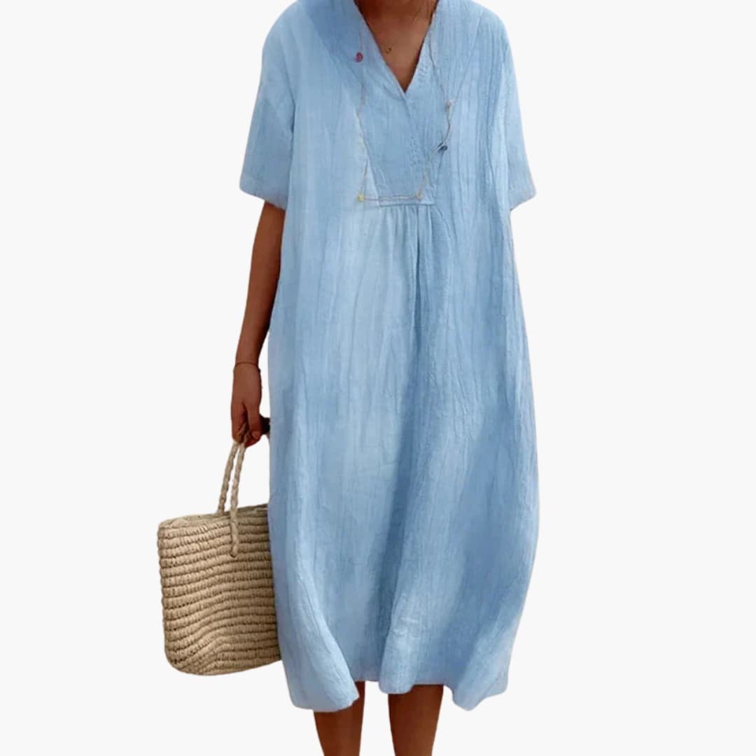 Willow | Women's Relaxed V-Neck Linen Midi Dress