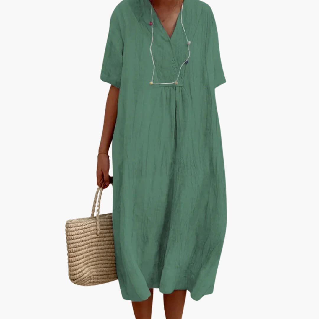 Willow | Women's Relaxed V-Neck Linen Midi Dress