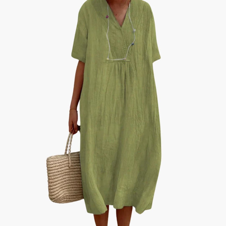 Willow | Women's Relaxed V-Neck Linen Midi Dress