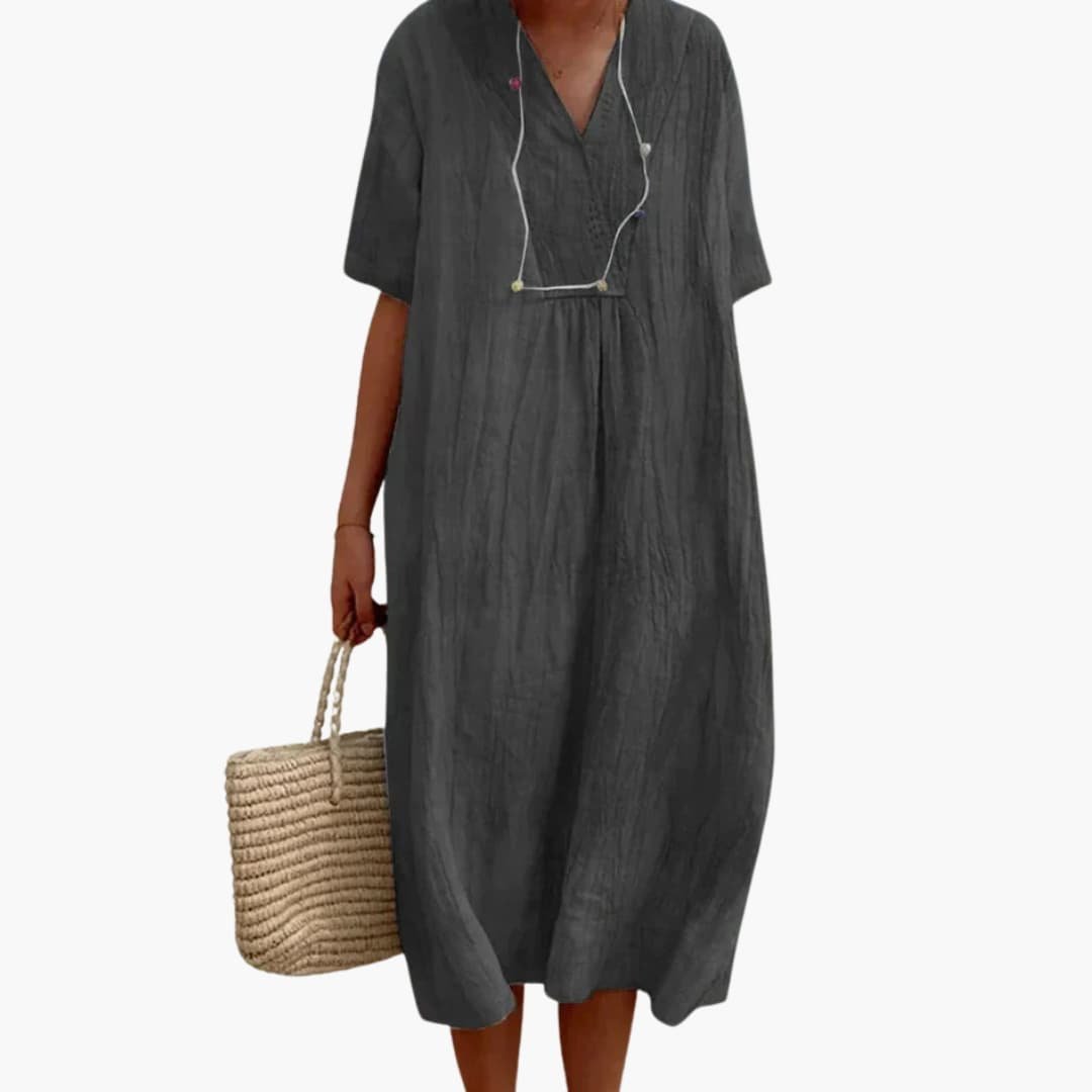 Willow | Women's Relaxed V-Neck Linen Midi Dress
