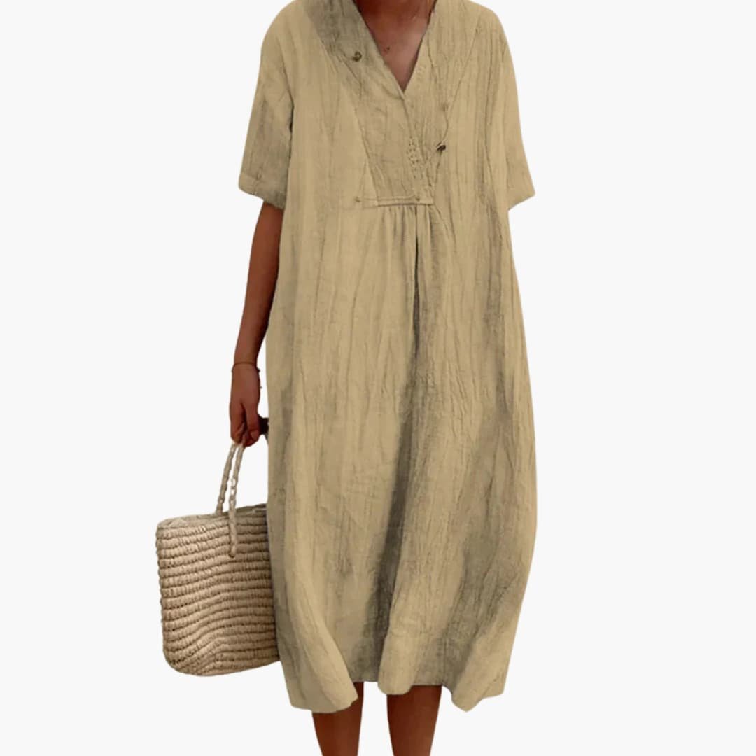 Willow | Women's Relaxed V-Neck Linen Midi Dress