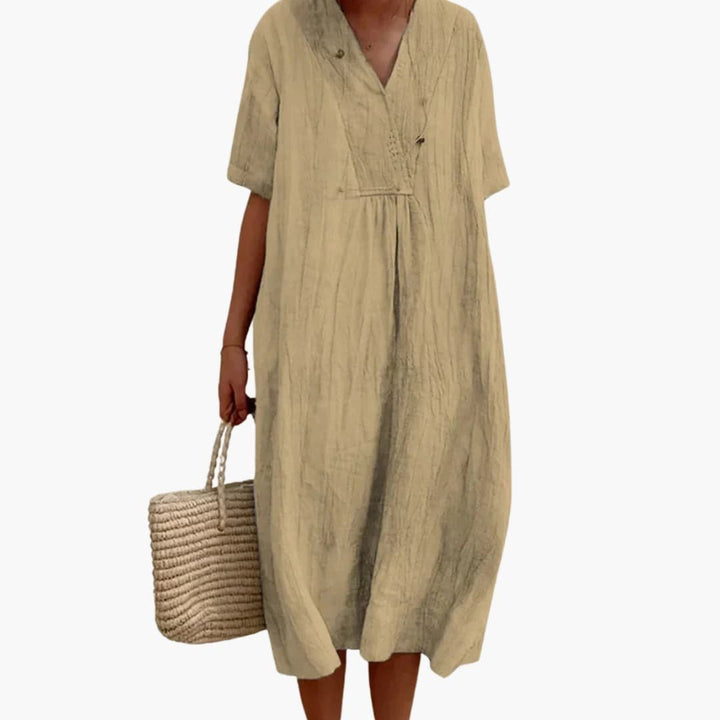 Willow | Women's Relaxed V-Neck Linen Midi Dress