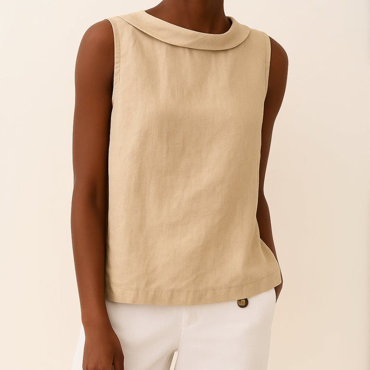 Ivy | Women's Roll Neck Sleeveless Linen Blouse