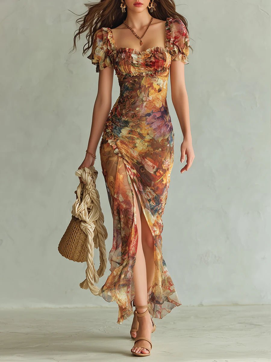 Ella | Women's Ruffle Sweetheart Chiffon Boho Maxi Dress