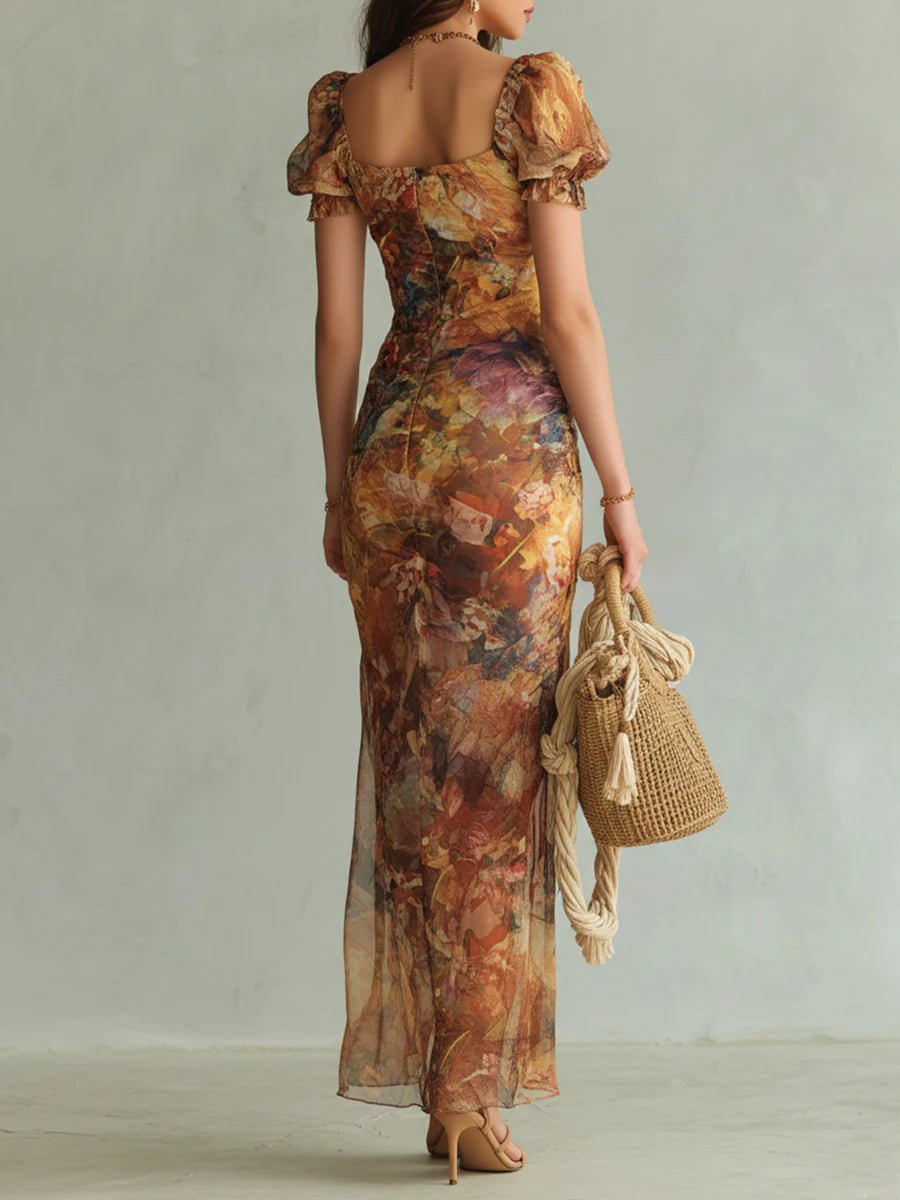 Ella | Women's Ruffle Sweetheart Chiffon Boho Maxi Dress