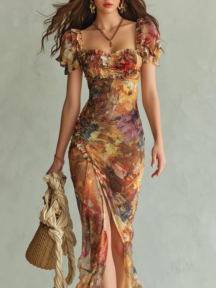 Ella | Women's Ruffle Sweetheart Chiffon Boho Maxi Dress