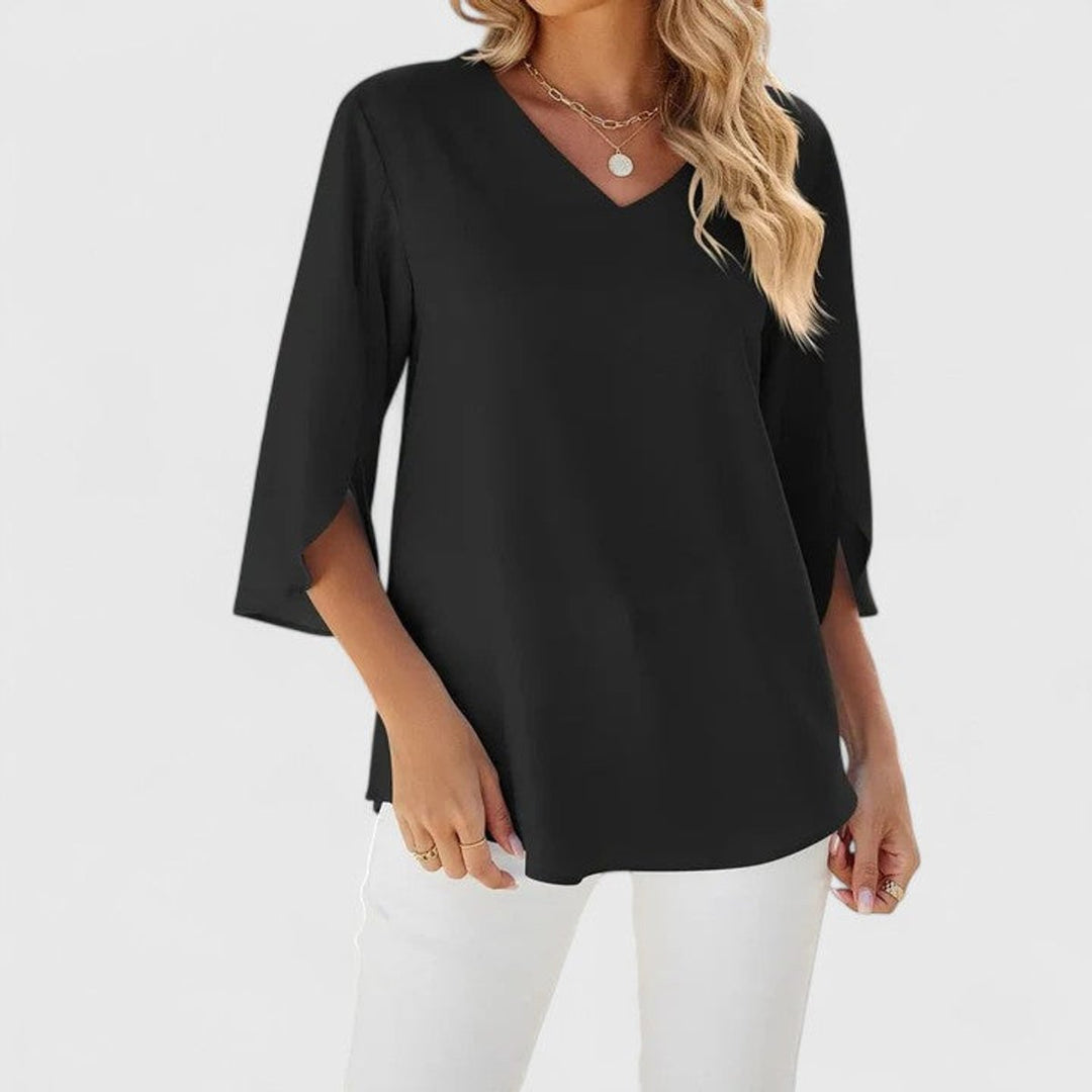 Women's Tailored Blouse – With Three-Quarter Sleeves, Suitable for Casual and Work