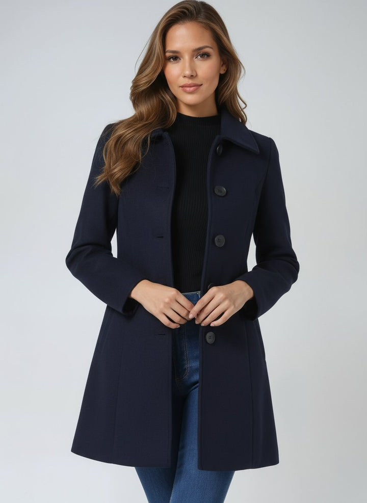 Women's Tailored Midi Winter Coat with Single Row Buttons, view 9 - Elena Harper