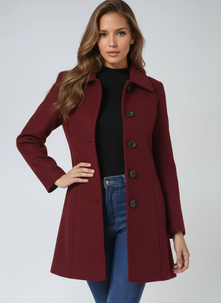 Women's Tailored Midi Winter Coat with Single Row Buttons, view 5 - Elena Harper