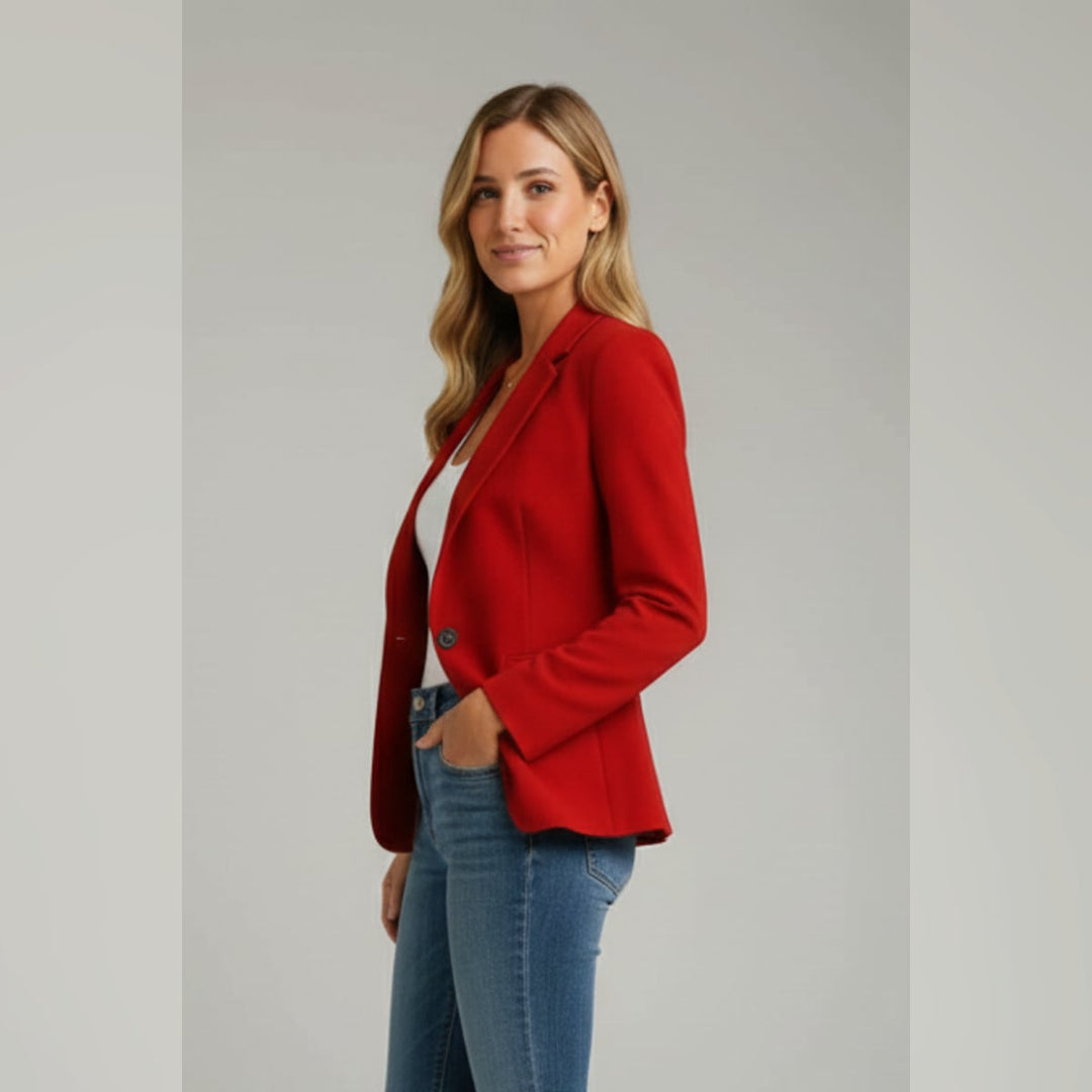Ladies Blazer with Notch Lapels and Single Button, view 3 - Elena Harper