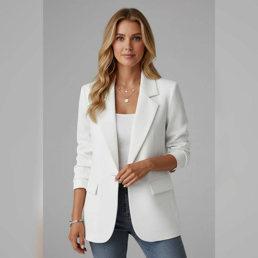 Ladies Blazer with Notch Lapels and Single Button, view 9 - Elena Harper