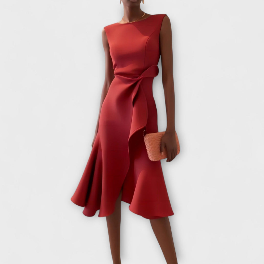 Amelia | Women's Sleeveless Asymmetric Pleated Midi Dress