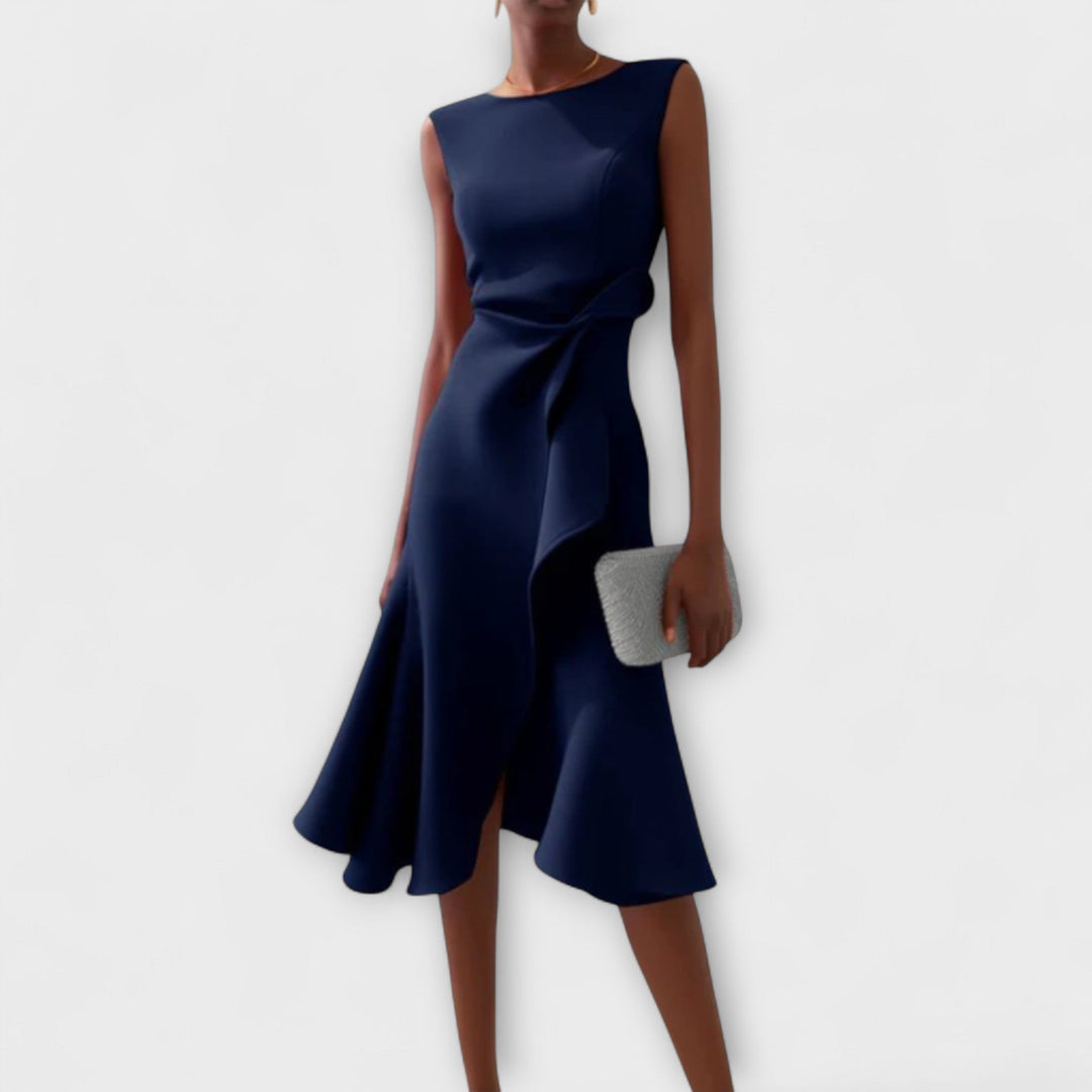 Amelia | Women's Sleeveless Asymmetric Pleated Midi Dress