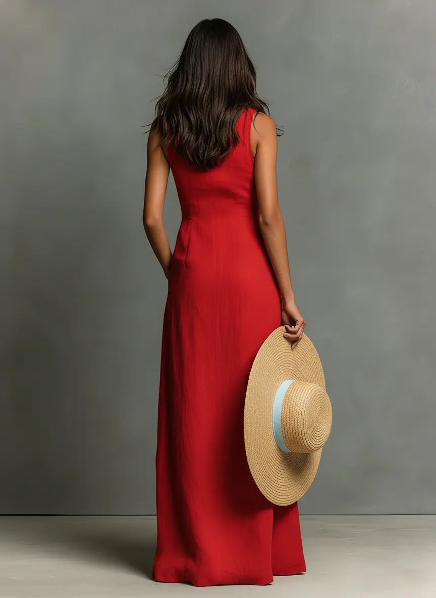 Sienna | Women's Sleeveless Linen Button-Front Maxi Shirt Dress