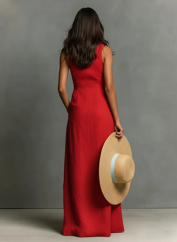 Sienna | Women's Sleeveless Linen Button-Front Maxi Shirt Dress