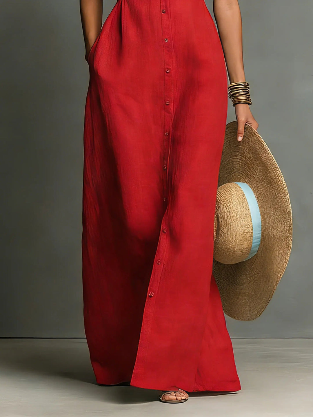 Sienna | Women's Sleeveless Linen Button-Front Maxi Shirt Dress