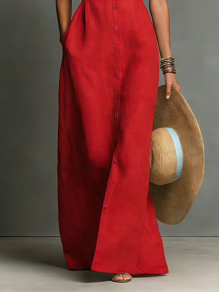 Sienna | Women's Sleeveless Linen Button-Front Maxi Shirt Dress