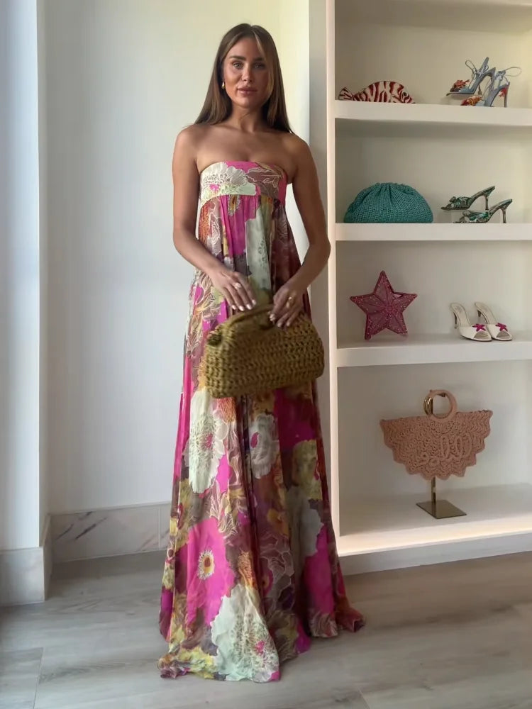 Olivia | Women's Strapless Floral Print Maxi Wedding Guest Dress