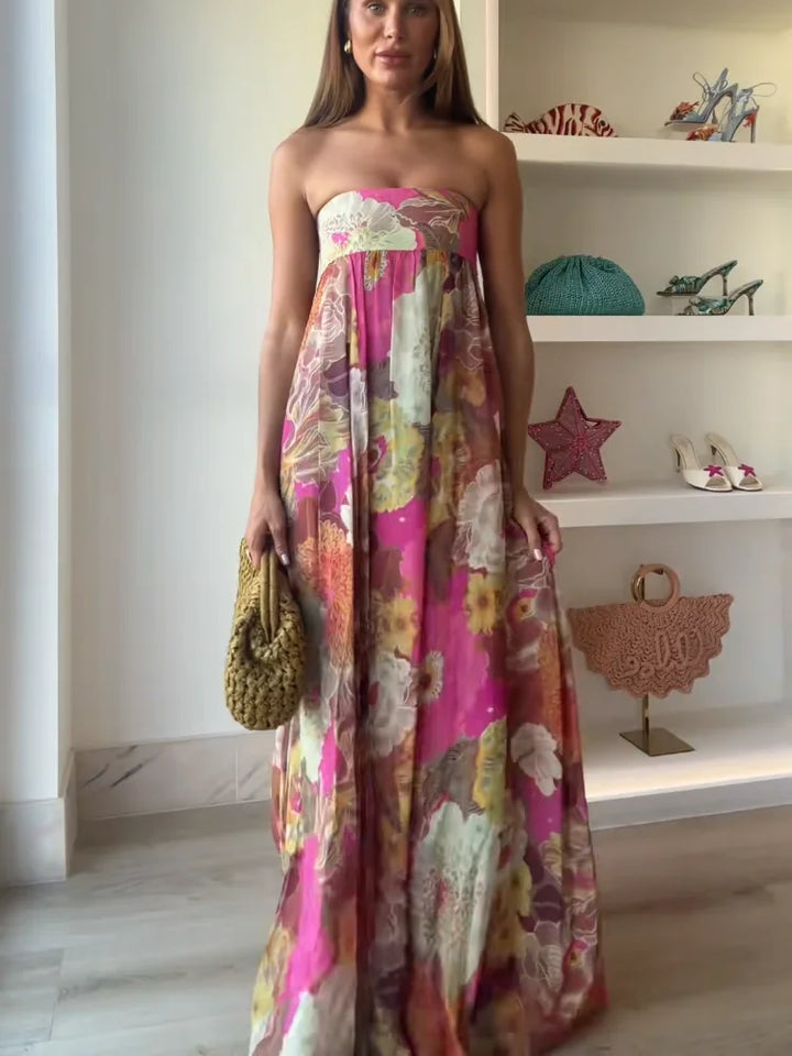 Olivia | Women's Strapless Floral Print Maxi Wedding Guest Dress