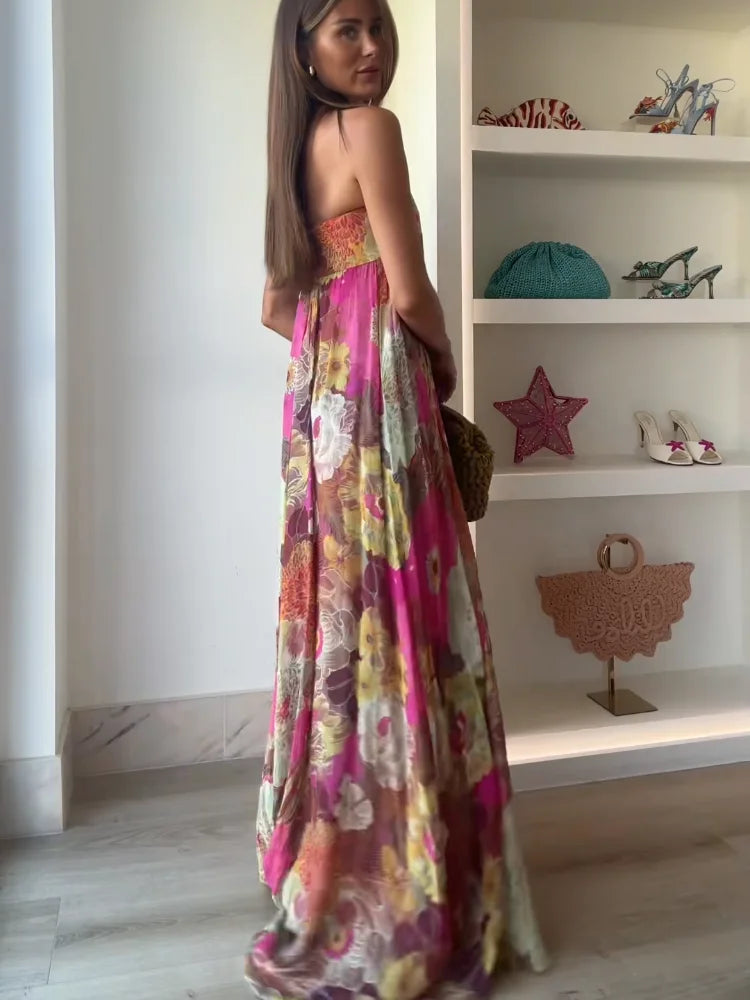 Olivia | Women's Strapless Floral Print Maxi Wedding Guest Dress