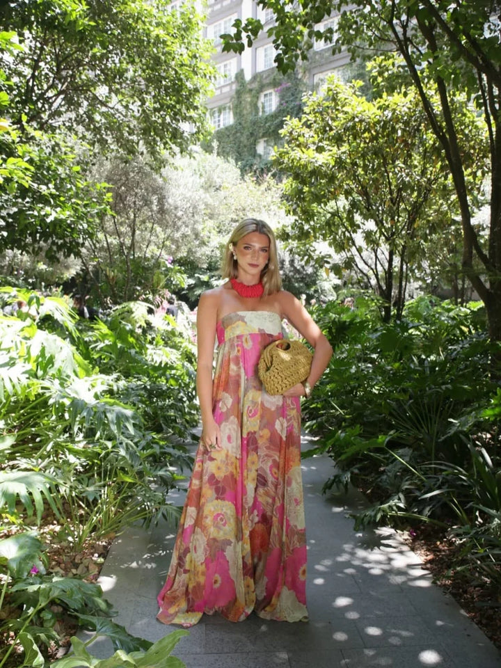 Lurevia | Maxi dress for women with flowers and strapless wedding style