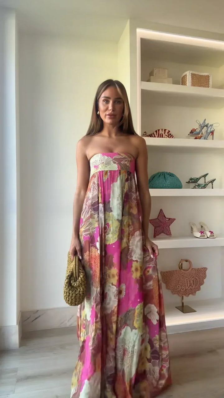 Olivia | Women's Strapless Floral Print Maxi Wedding Guest Dress