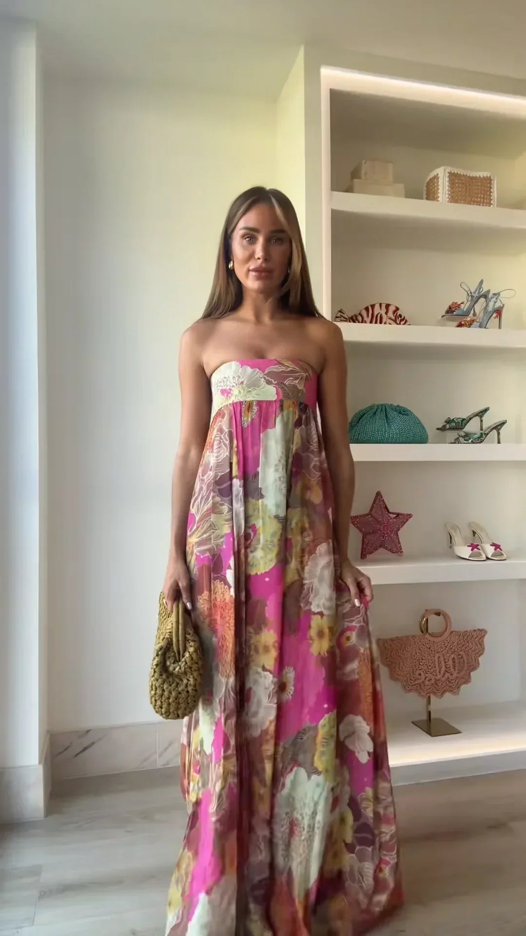 Lurevia | Maxi dress for women with flowers and strapless wedding style