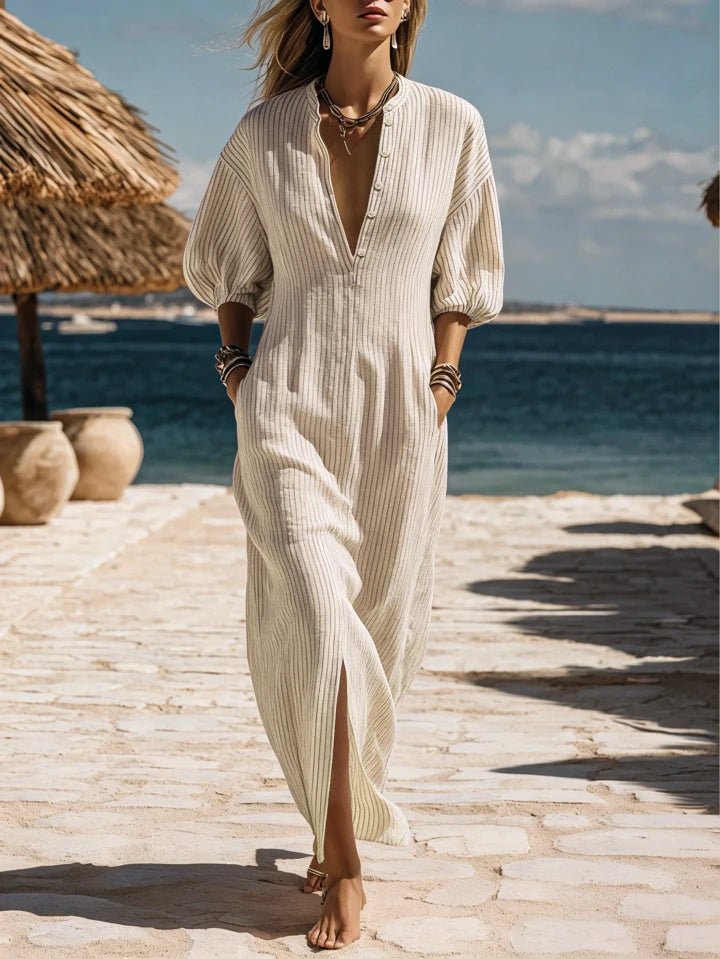 Amelia | Women's Striped Button-Down Midi Dress