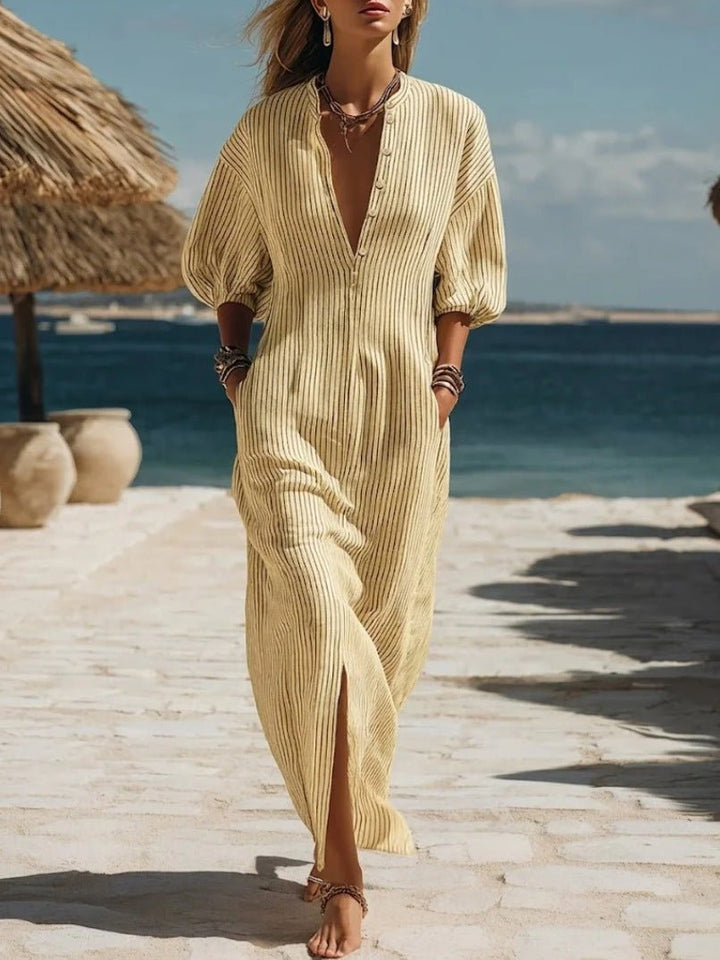 Amelia | Women's Striped Button-Down Midi Dress