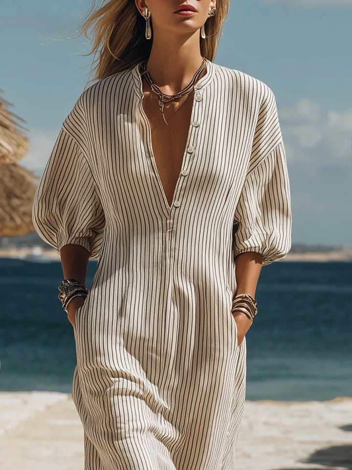 Amelia | Women's Striped Button-Down Midi Dress
