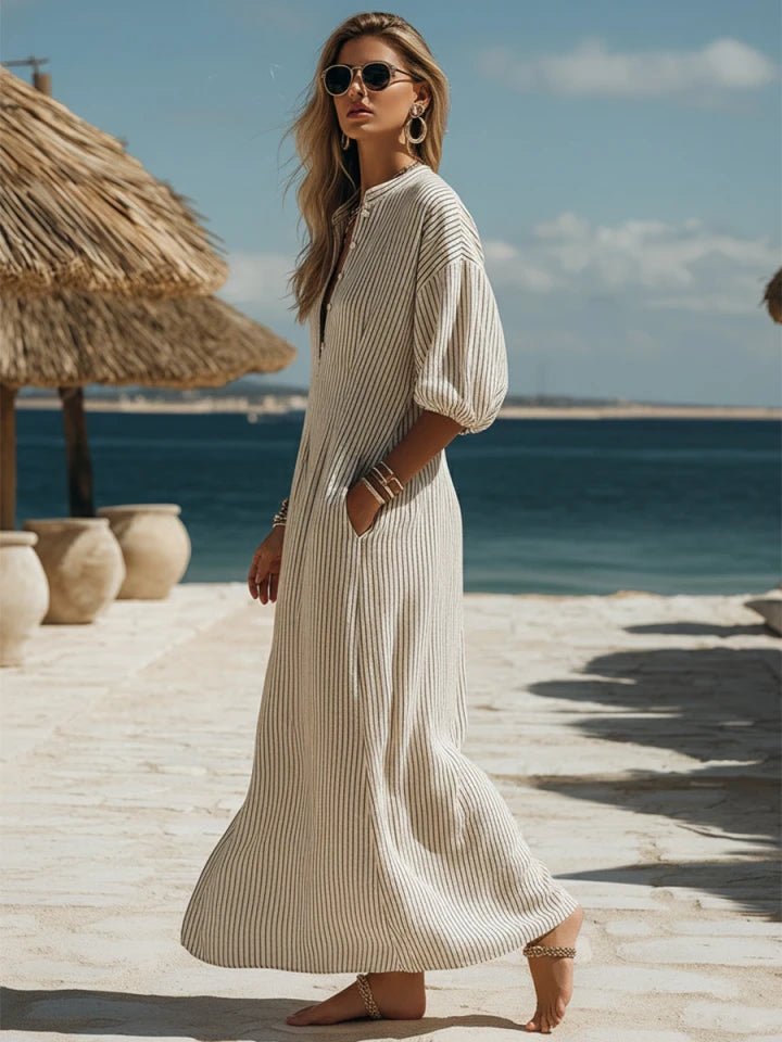 Amelia | Women's Striped Button-Down Midi Dress