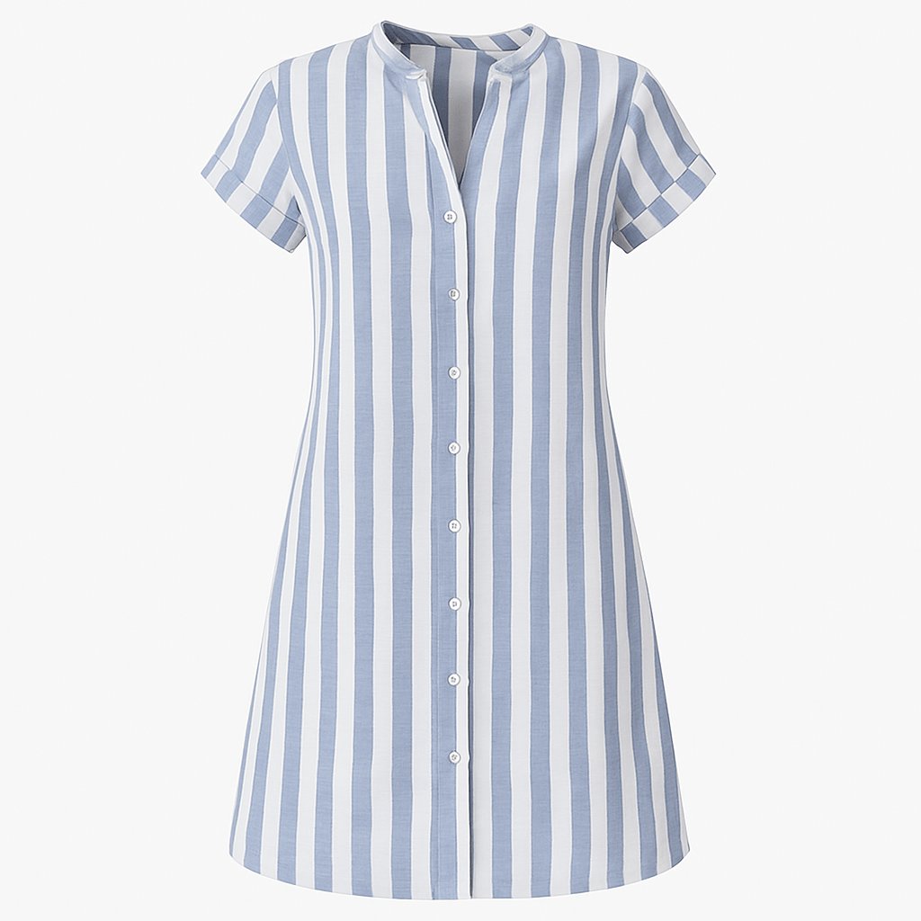 Ava | Women's Striped Linen Short-Sleeve Button-Up Shirt Dress