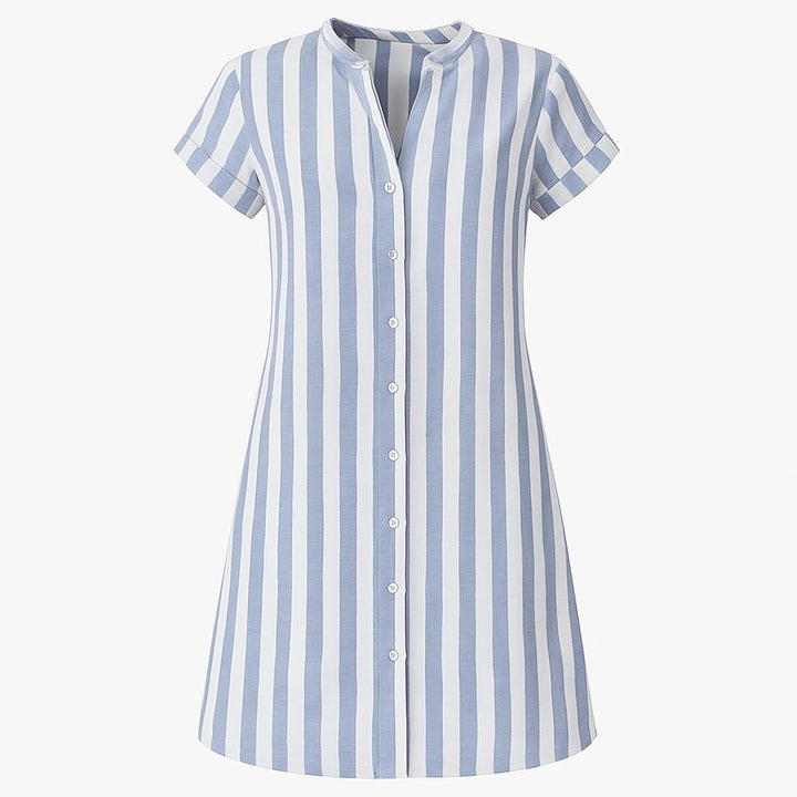 Ava | Women's Striped Linen Short-Sleeve Button-Up Shirt Dress