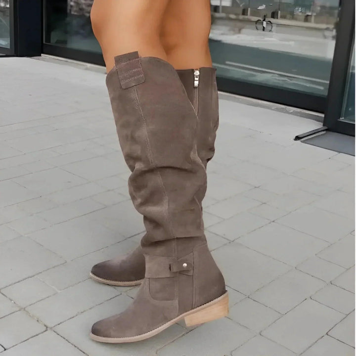 Women's Slouchy Pointed-Toe Knee High Boots with Side Zipper