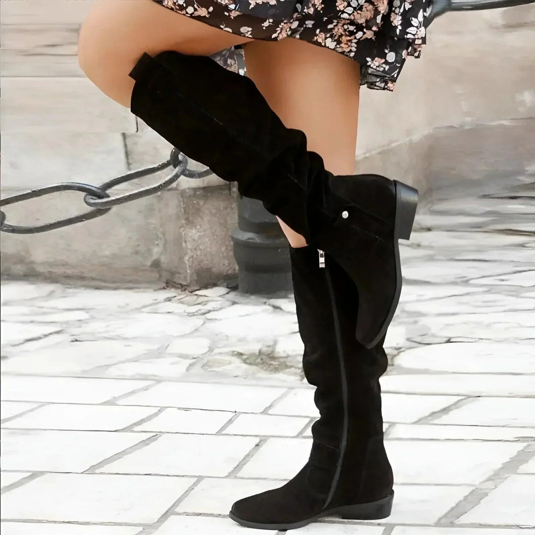 Women's Slouchy Pointed-Toe Knee High Boots with Side Zipper