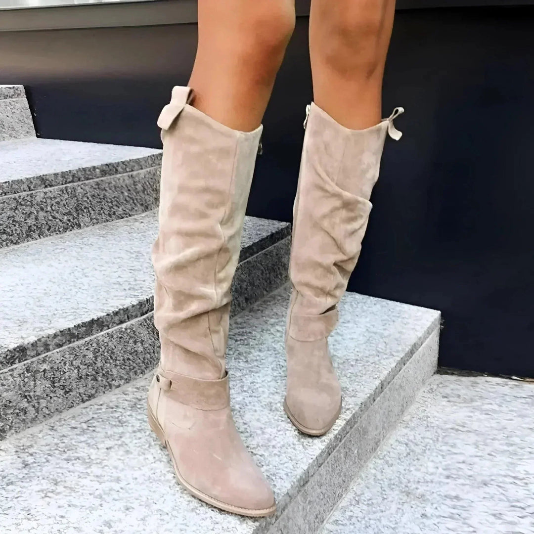 Women's Slouchy Pointed-Toe Knee High Boots with Side Zipper