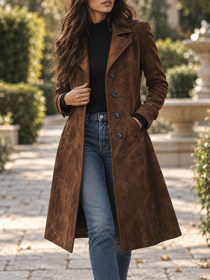 Women's Trench Coat with Notched Collar and Side Pockets