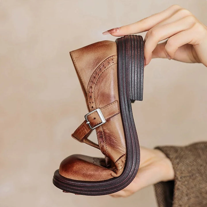 Women's Elegant Mary Jane Sandals with Brogue Details & Buckle Strap