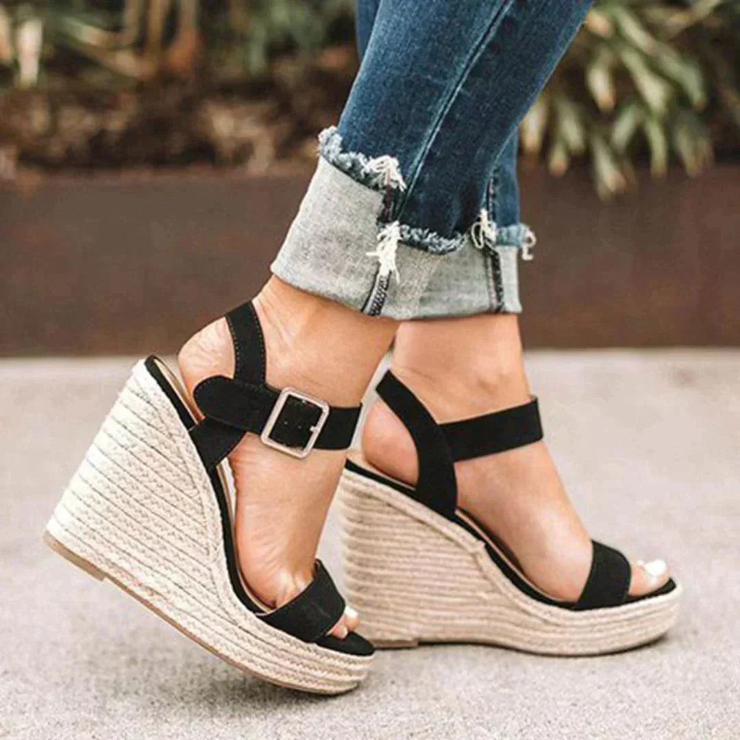 Women's Elegant Wedge Open-Toe Sandals with Ankle Strap