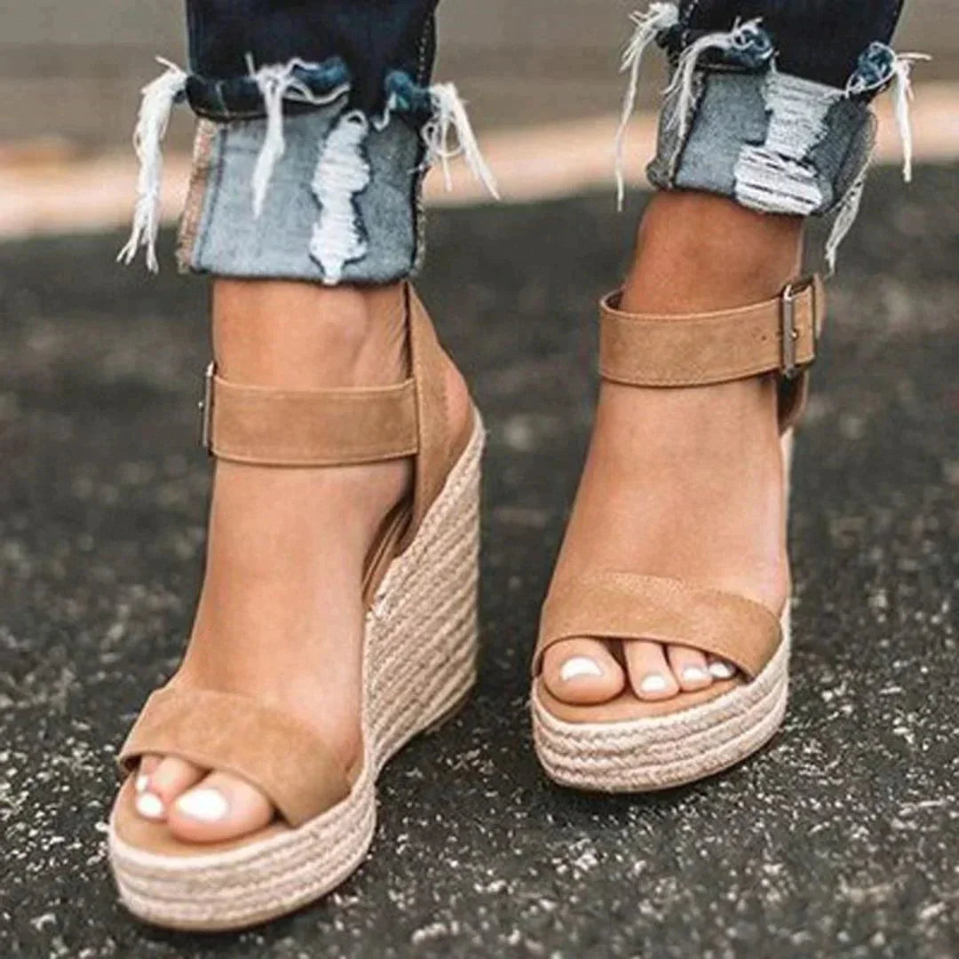 Women's Elegant Wedge Open-Toe Sandals with Ankle Strap